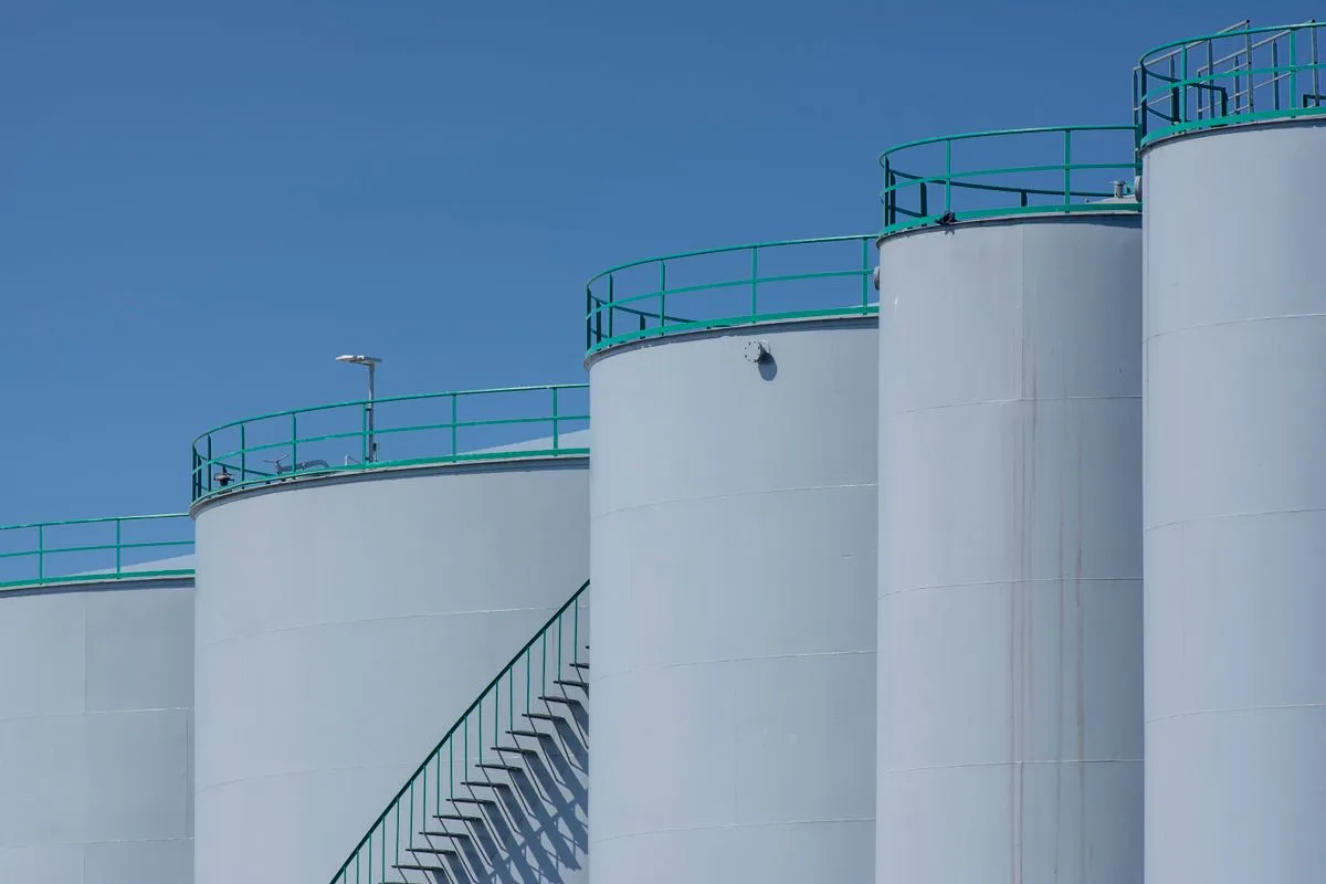 Chemical storage tanks at an industrial plant
