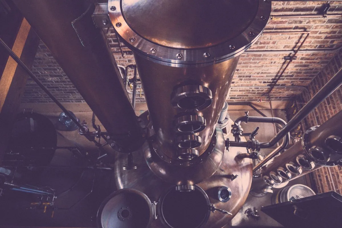 Copper distillation equipment in a distillery