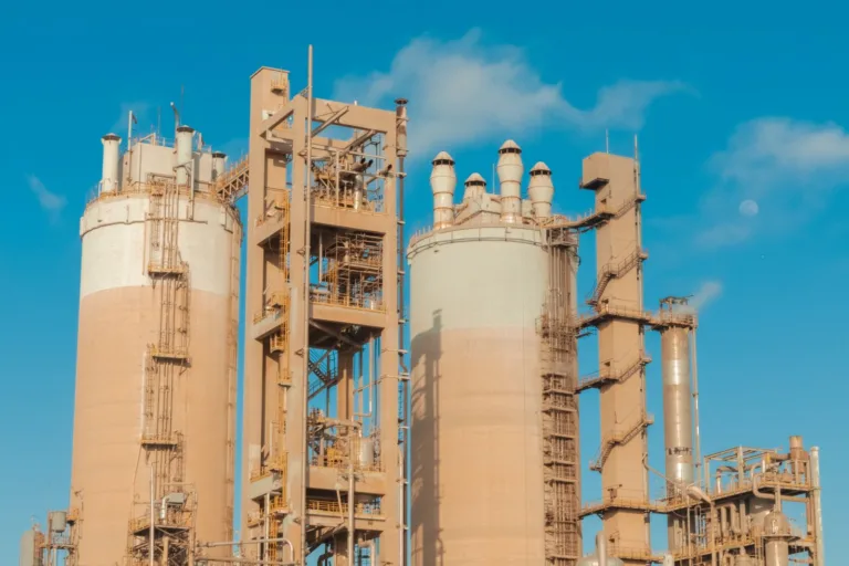Urea prilling towers at a fertilizer plant