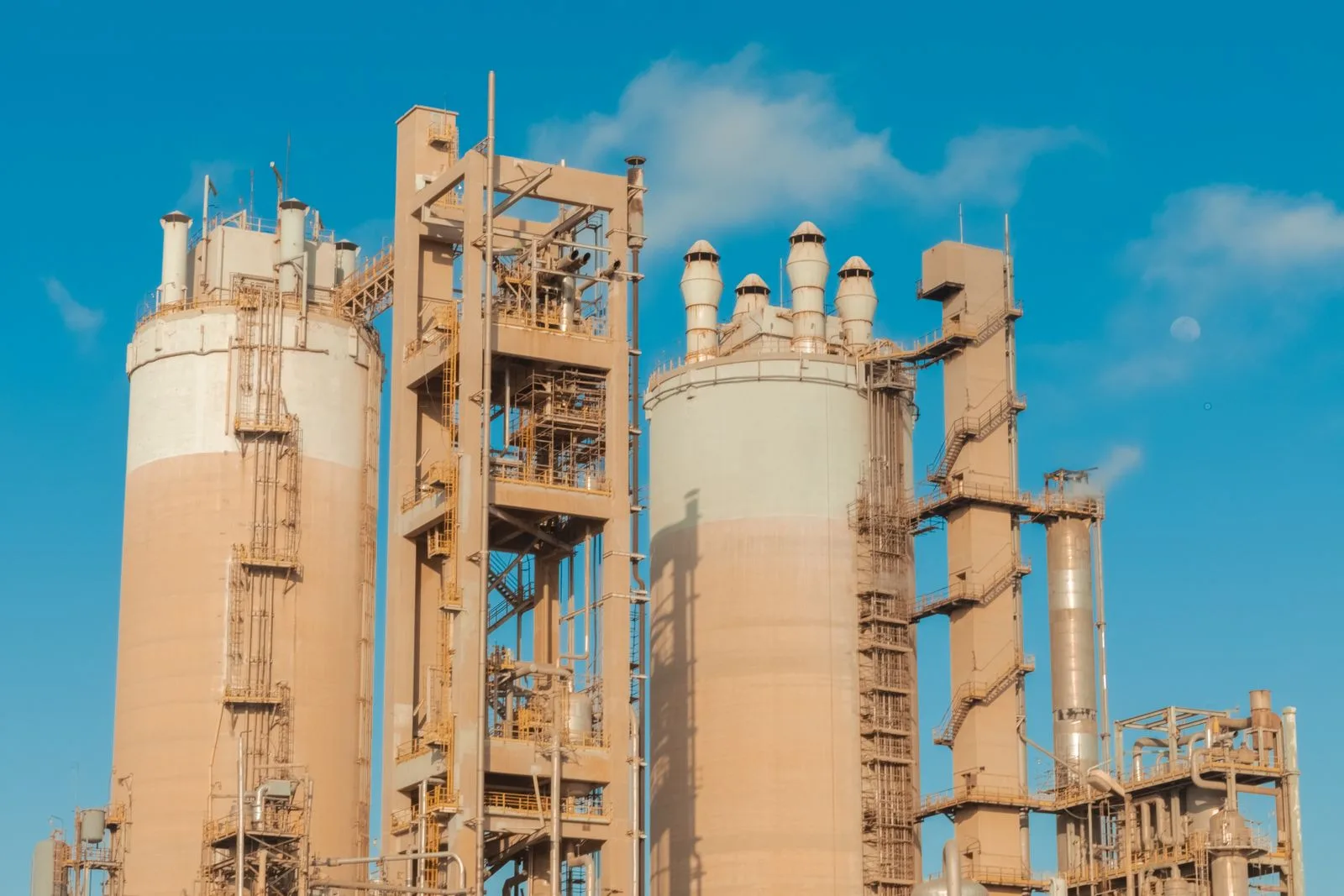 Urea prilling towers at a fertilizer plant