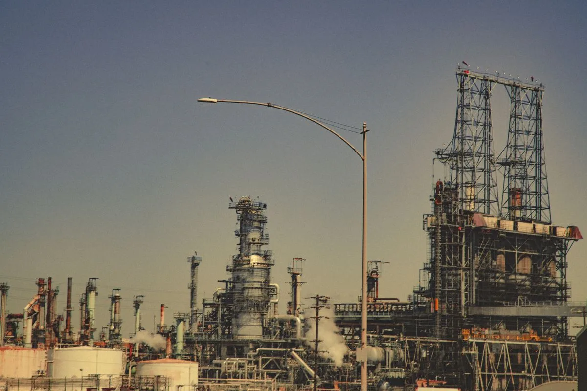 Refinery distillation columns at a petrochemical plant
